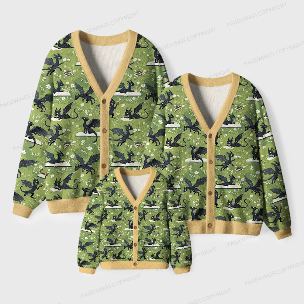 Pagewings Book Dragon  Unisex Ugly Cardigan Sweaters