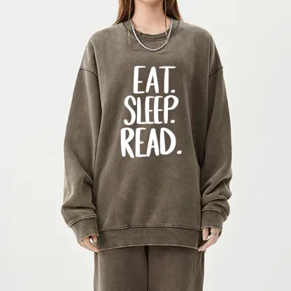 Pagewings Eat Sleep Read Unisex Washed Sweatshirt