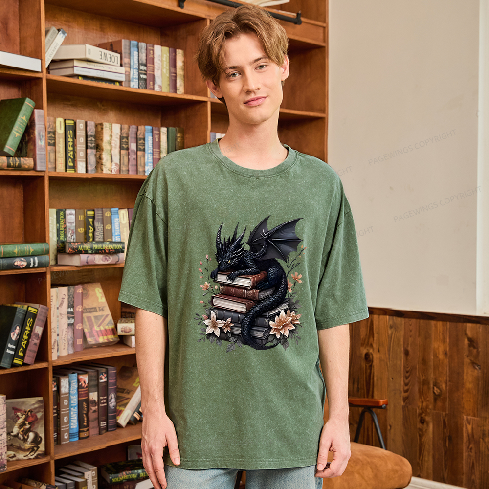 Pagewings Black Dragon Book Unisex Washed T-shirt