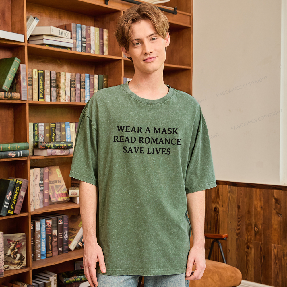 Pagewings Wear A Mask Read Romance Save Lives Unisex Washed T-shirt