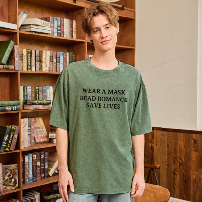 Pagewings Wear A Mask Read Romance Save Lives Unisex Washed T-shirt