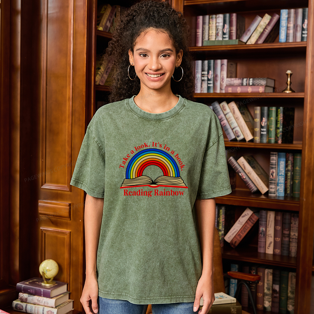 Pagewings Reading Rainbow Unisex Washed T-shirt