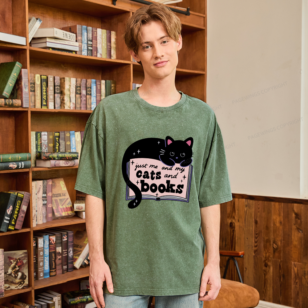 Pagewings Just me my Cats and Books Unisex Washed T-shirt