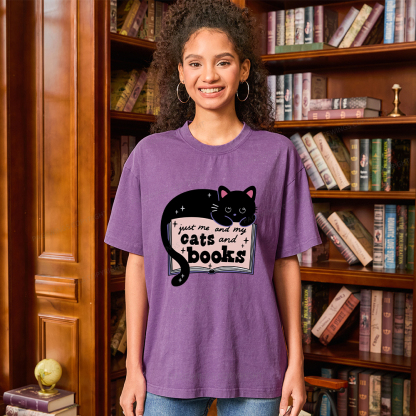 Pagewings Just me my Cats and Books Unisex Washed T-shirt