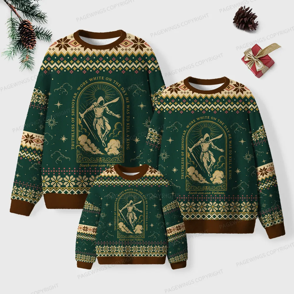 Pagewings Wore White On The Day He Was To Kill A King Unisex Ugly Knit Sweatshirt