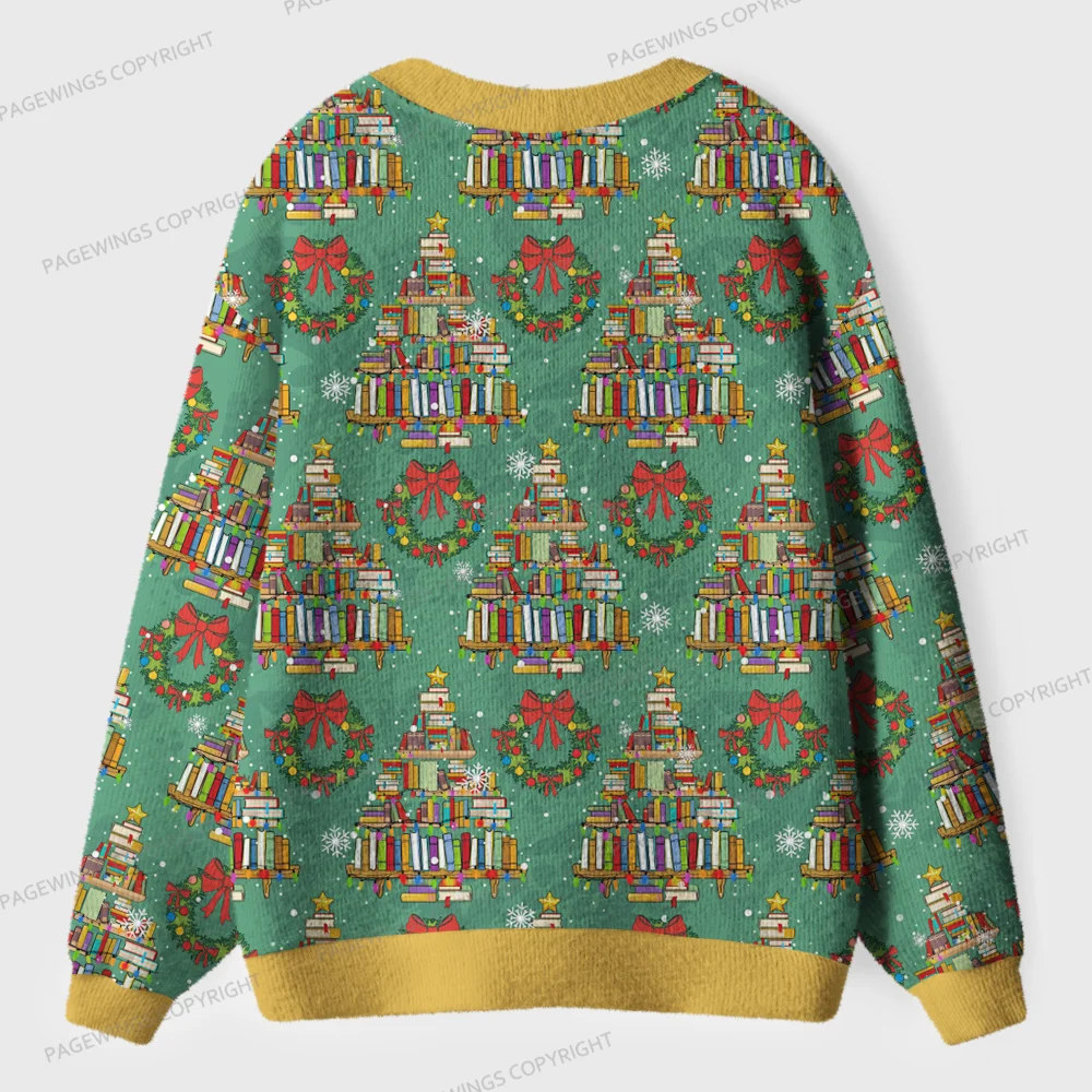 Pagewings Christmas Book Tree Unisex Ugly Cardigan Sweaters