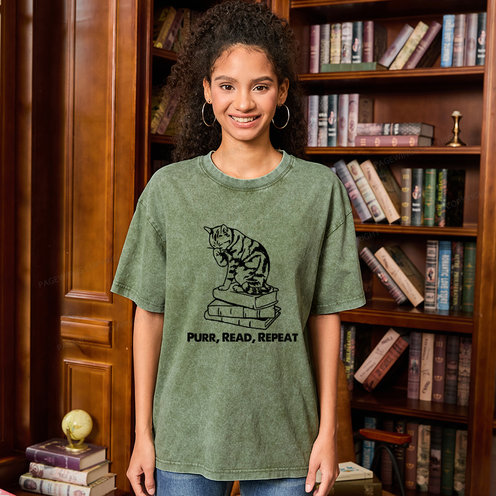 Pagewings Purr Read Repeat Unisex Washed T-shirt