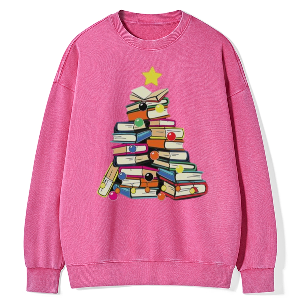 Pagewings Christmas Tree Bookworm Unisex Washed Sweatshirt