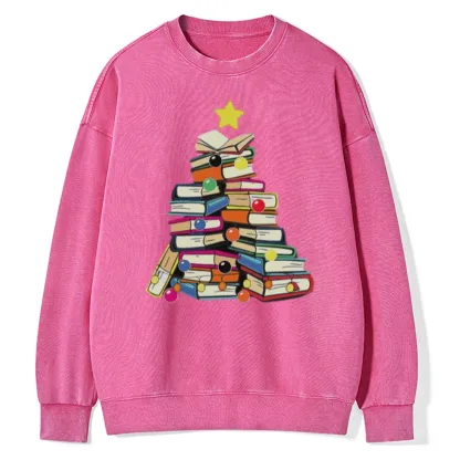 Pagewings Christmas Tree Bookworm Unisex Washed Sweatshirt
