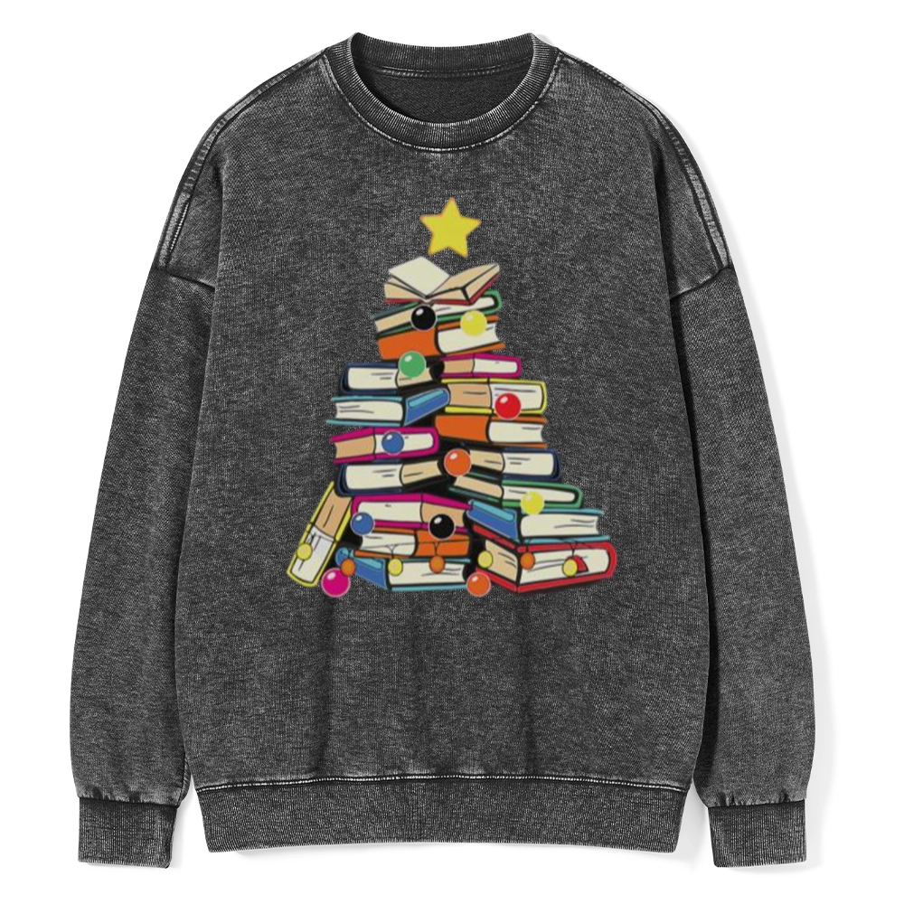 Pagewings Christmas Tree Bookworm Unisex Washed Sweatshirt