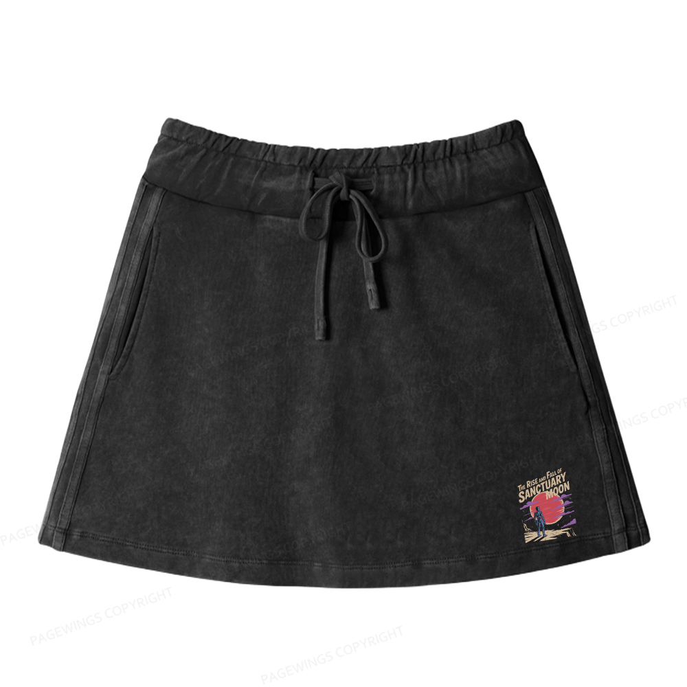 Pagewings The Rise And Fall Of Sanctuary Moon Women Drawstring Washed Mini Skirts