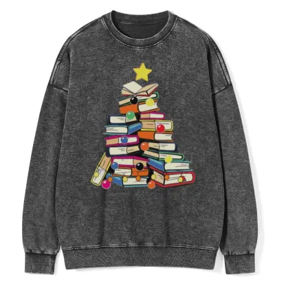 Pagewings Christmas Tree Bookworm Unisex Washed Sweatshirt