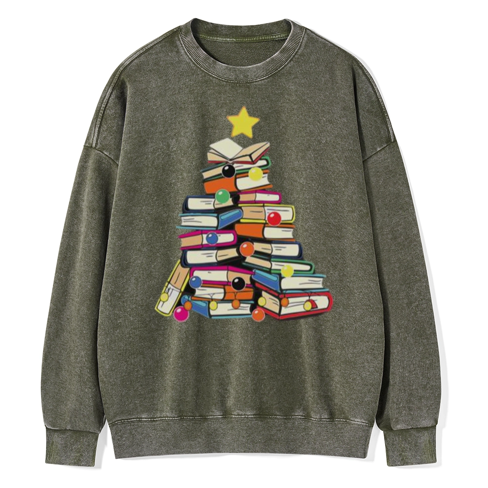 Pagewings Christmas Tree Bookworm Unisex Washed Sweatshirt