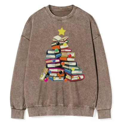 Pagewings Christmas Tree Bookworm Unisex Washed Sweatshirt