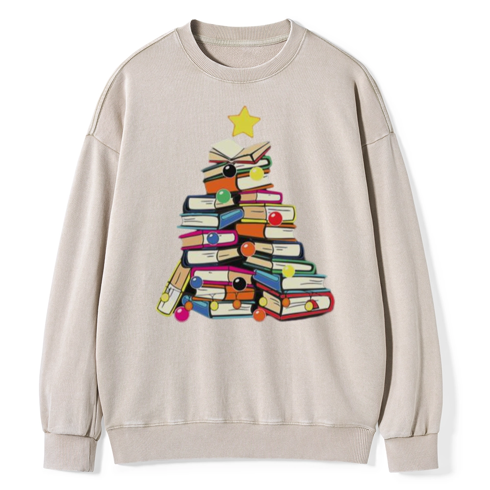 Pagewings Christmas Tree Bookworm Unisex Washed Sweatshirt