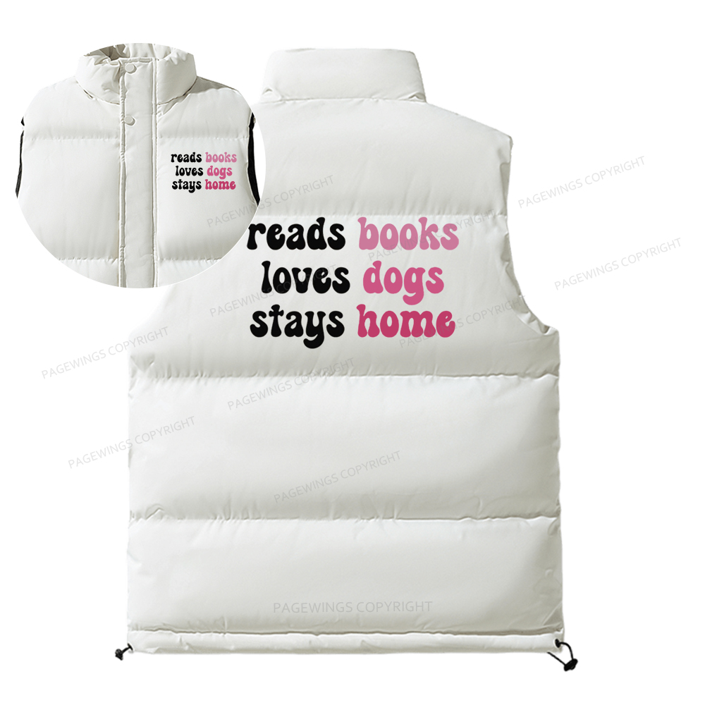 Pagewings Read Books & Lovs Dogs & Stay Home Unisex Sleeveless Jacket