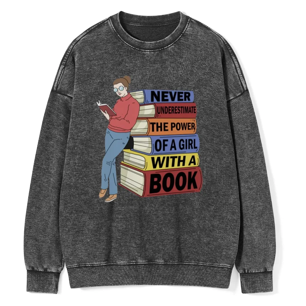 Pagewings Power Of A Girl With A Book Unisex Washed Sweatshirt