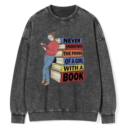 Pagewings Power Of A Girl With A Book Unisex Washed Sweatshirt