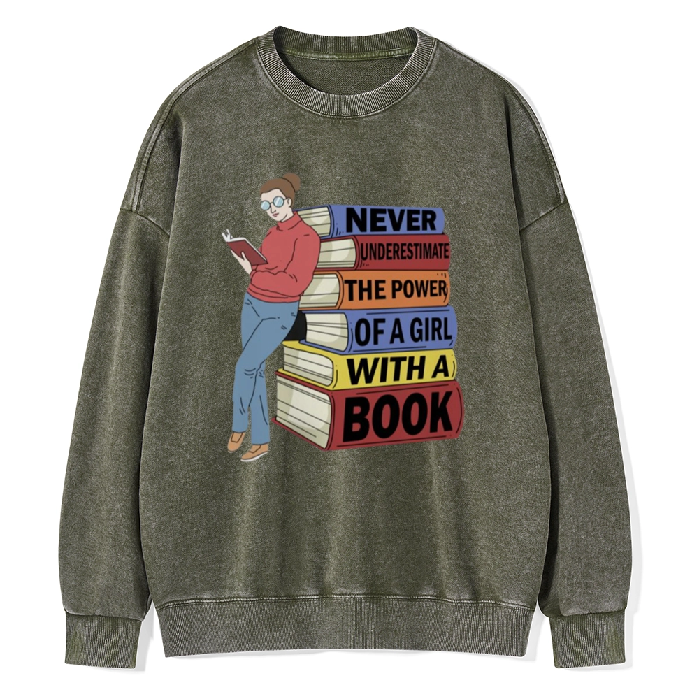 Pagewings Power Of A Girl With A Book Unisex Washed Sweatshirt