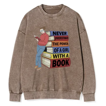 Pagewings Power Of A Girl With A Book Unisex Washed Sweatshirt