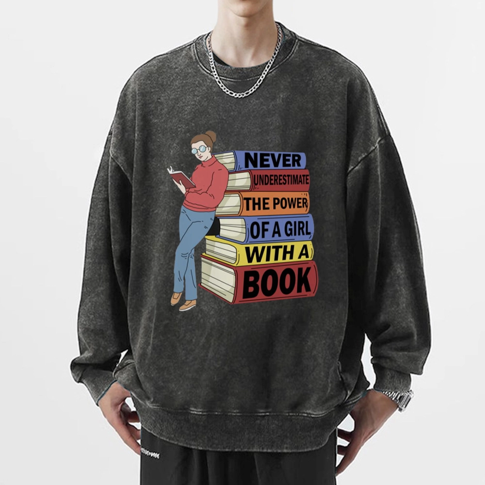 Pagewings Power Of A Girl With A Book Unisex Washed Sweatshirt
