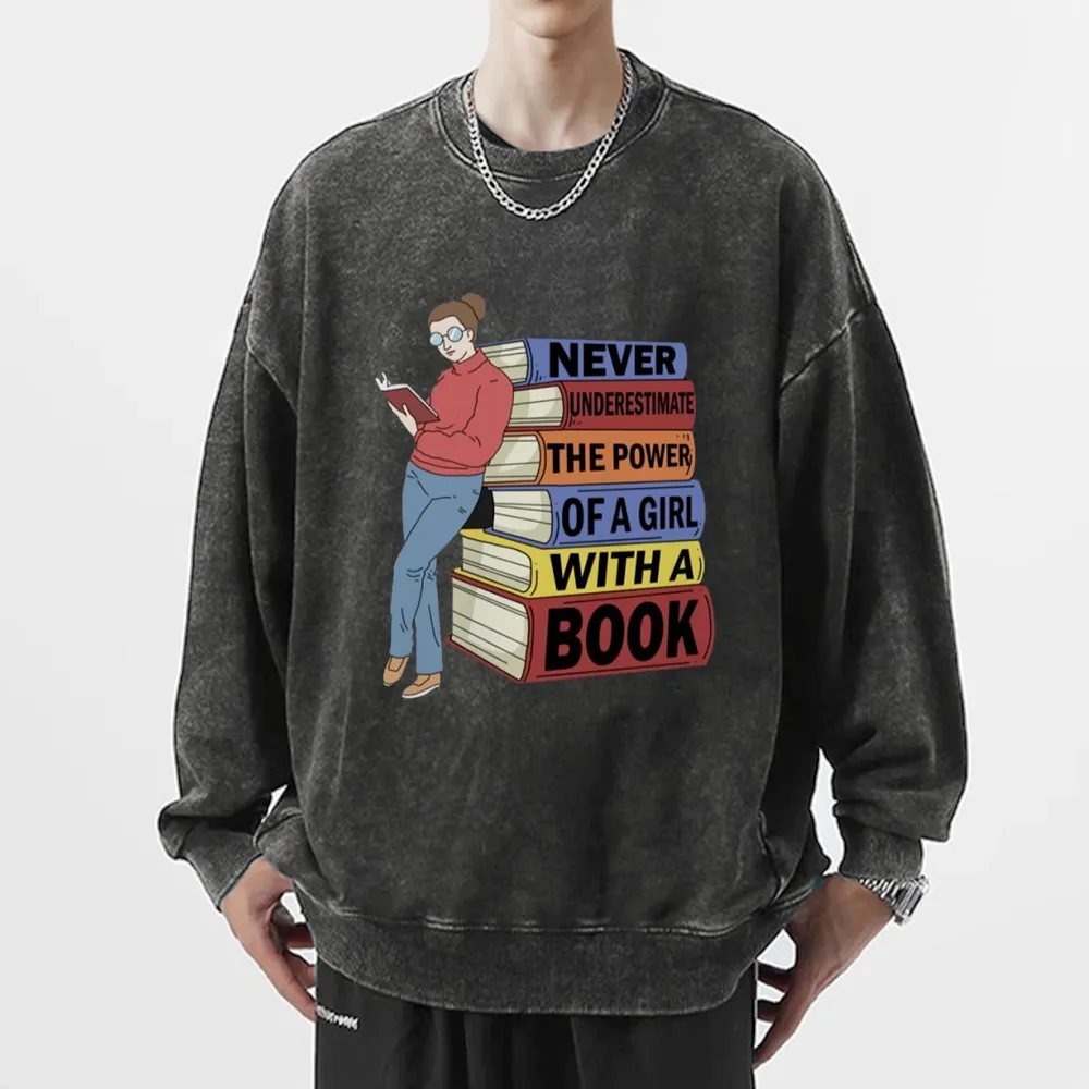 Pagewings Power Of A Girl With A Book Unisex Washed Sweatshirt