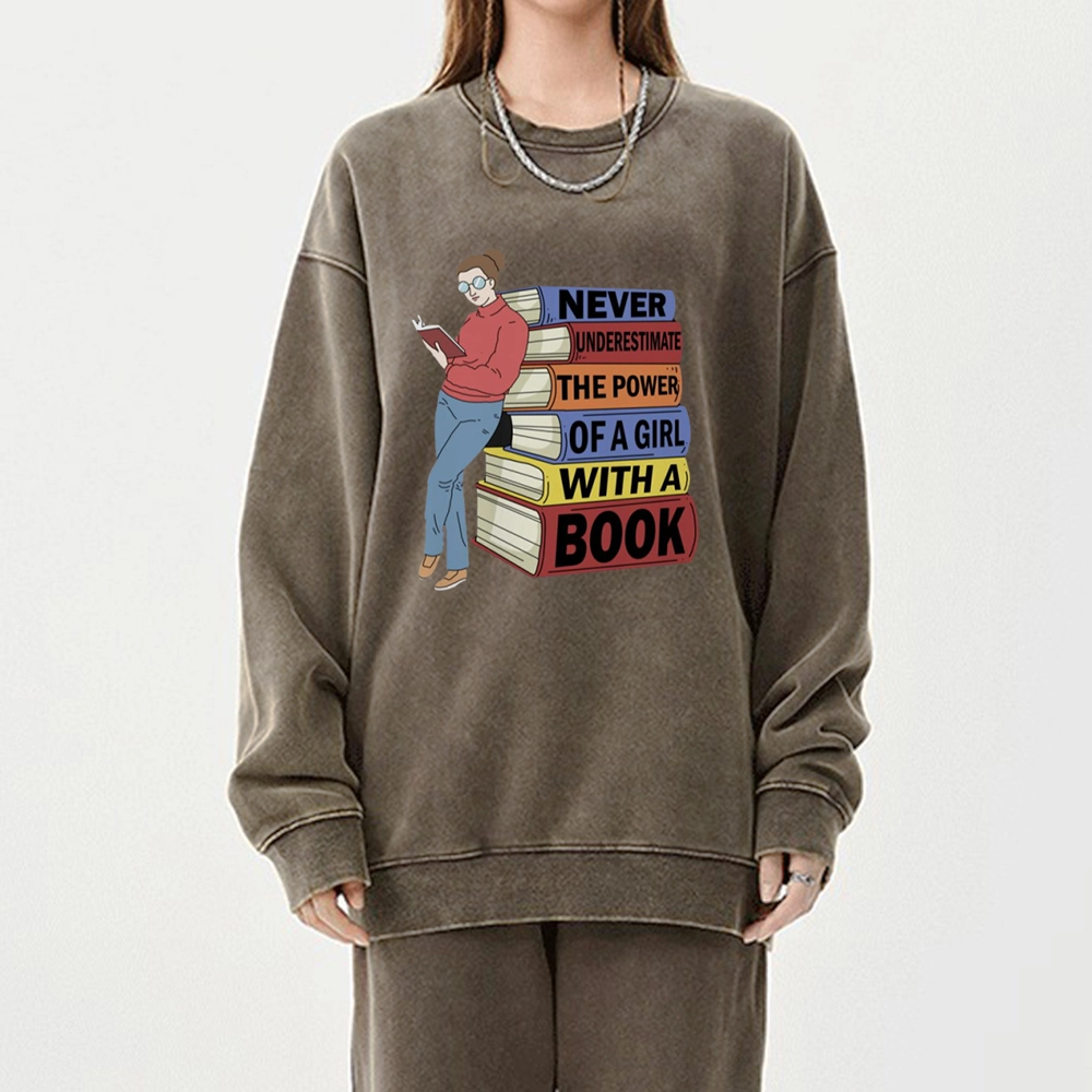Pagewings Power Of A Girl With A Book Unisex Washed Sweatshirt