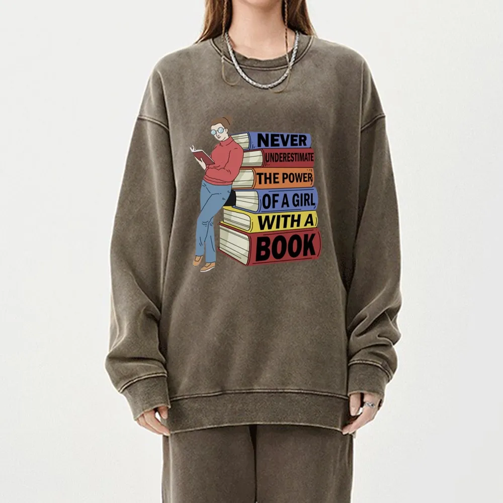 Pagewings Power Of A Girl With A Book Unisex Washed Sweatshirt