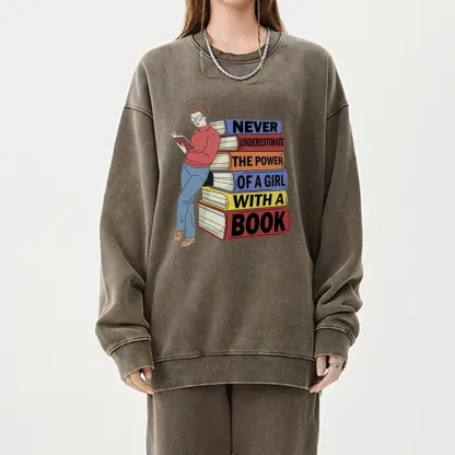 Pagewings Power Of A Girl With A Book Unisex Washed Sweatshirt