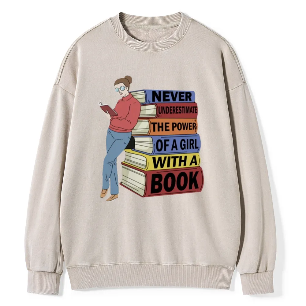 Pagewings Power Of A Girl With A Book Unisex Washed Sweatshirt