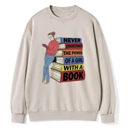 Pagewings Power Of A Girl With A Book Unisex Washed Sweatshirt