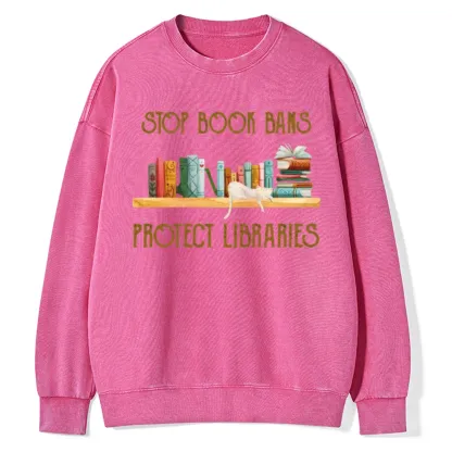 Pagewings Stop Book Bans Protect Libraries Unisex Washed Sweatshirt