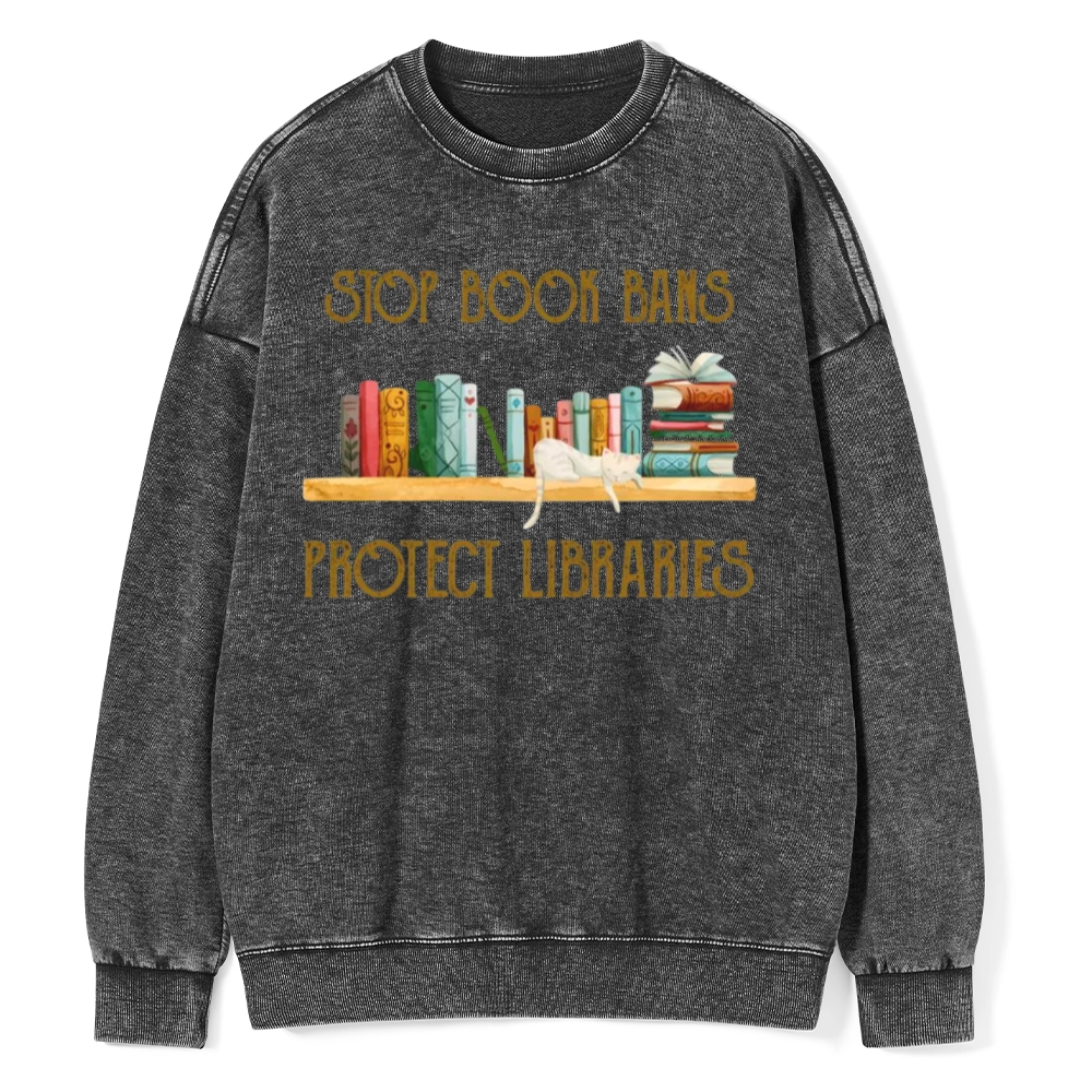 Pagewings Stop Book Bans Protect Libraries Unisex Washed Sweatshirt