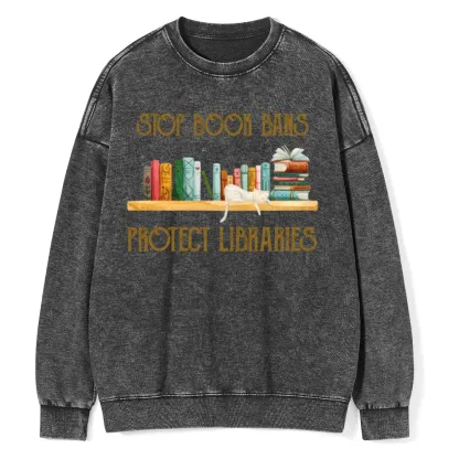 Pagewings Stop Book Bans Protect Libraries Unisex Washed Sweatshirt