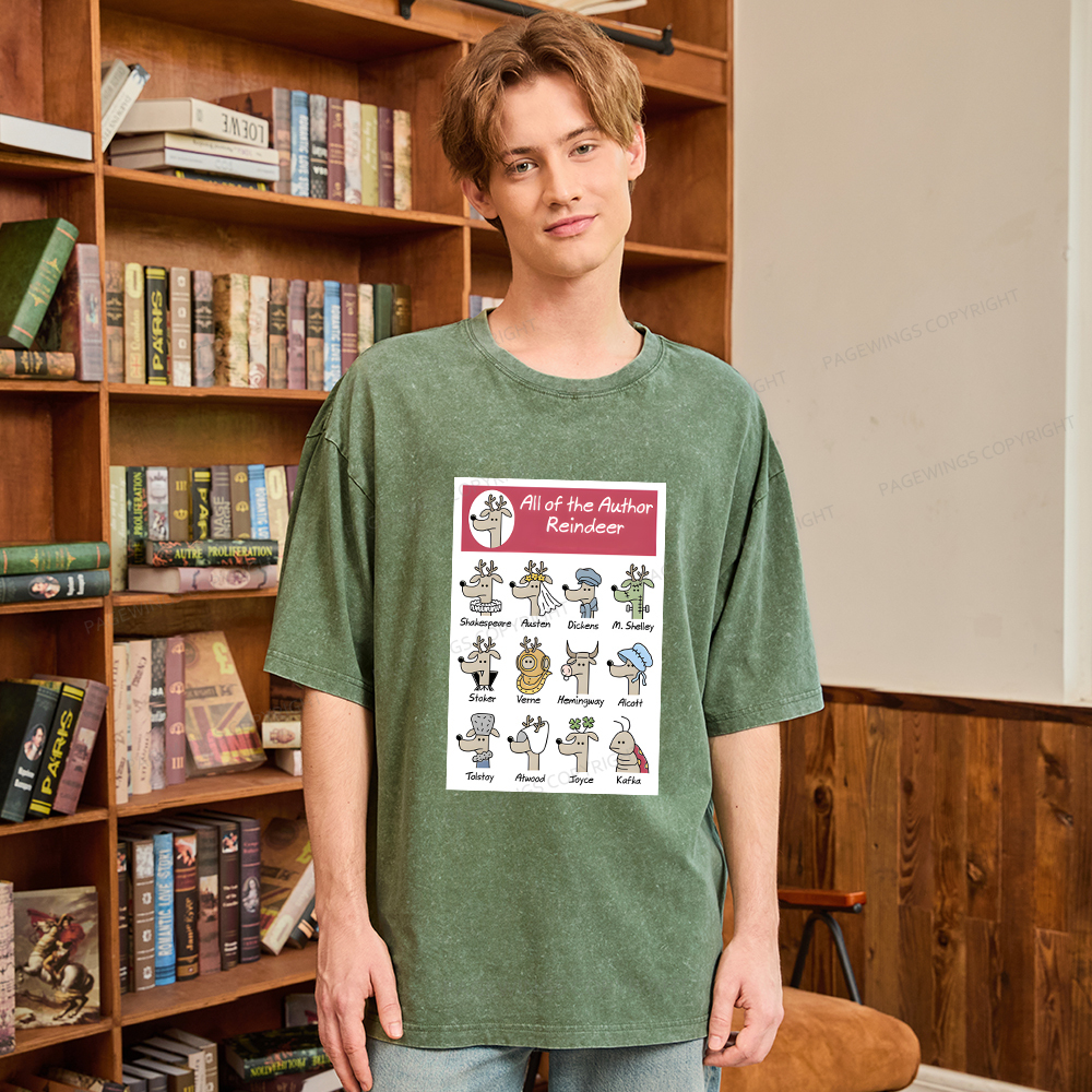 Pagewings All Of The Author Reindeer Unisex Washed T-shirt