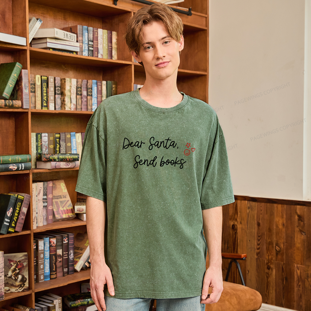 Pagewings Dear Santa Send Books Unisex Washed T-shirt