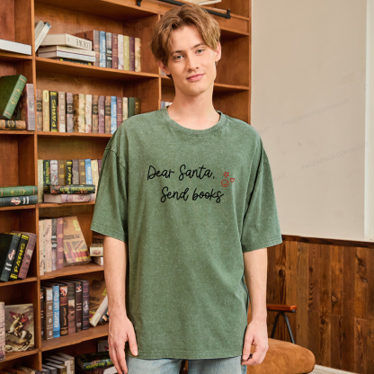 Pagewings Dear Santa Send Books Unisex Washed T-shirt