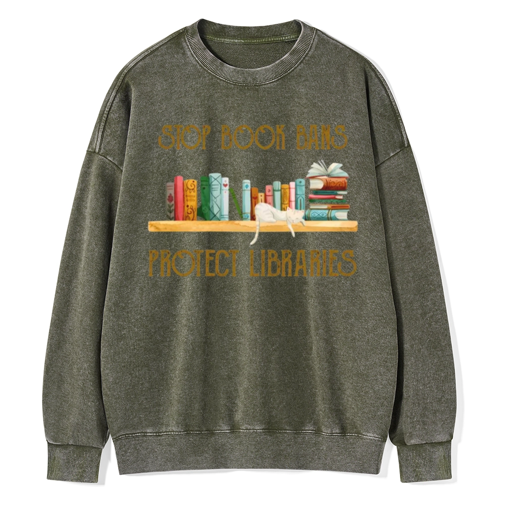 Pagewings Stop Book Bans Protect Libraries Unisex Washed Sweatshirt