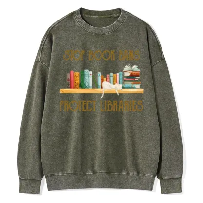 Pagewings Stop Book Bans Protect Libraries Unisex Washed Sweatshirt