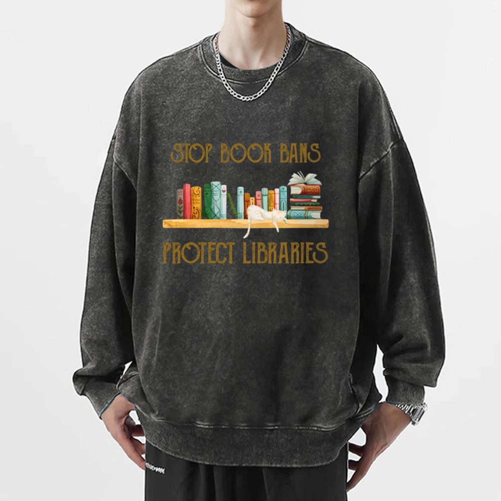 Pagewings Stop Book Bans Protect Libraries Unisex Washed Sweatshirt