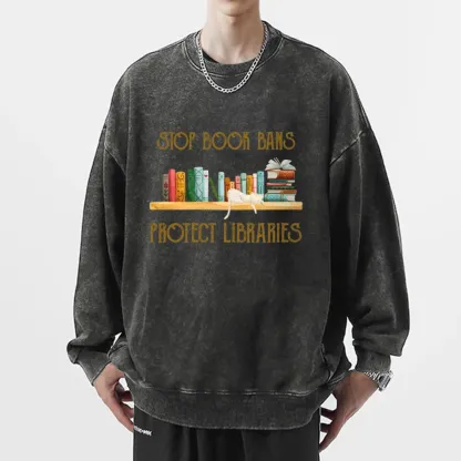 Pagewings Stop Book Bans Protect Libraries Unisex Washed Sweatshirt