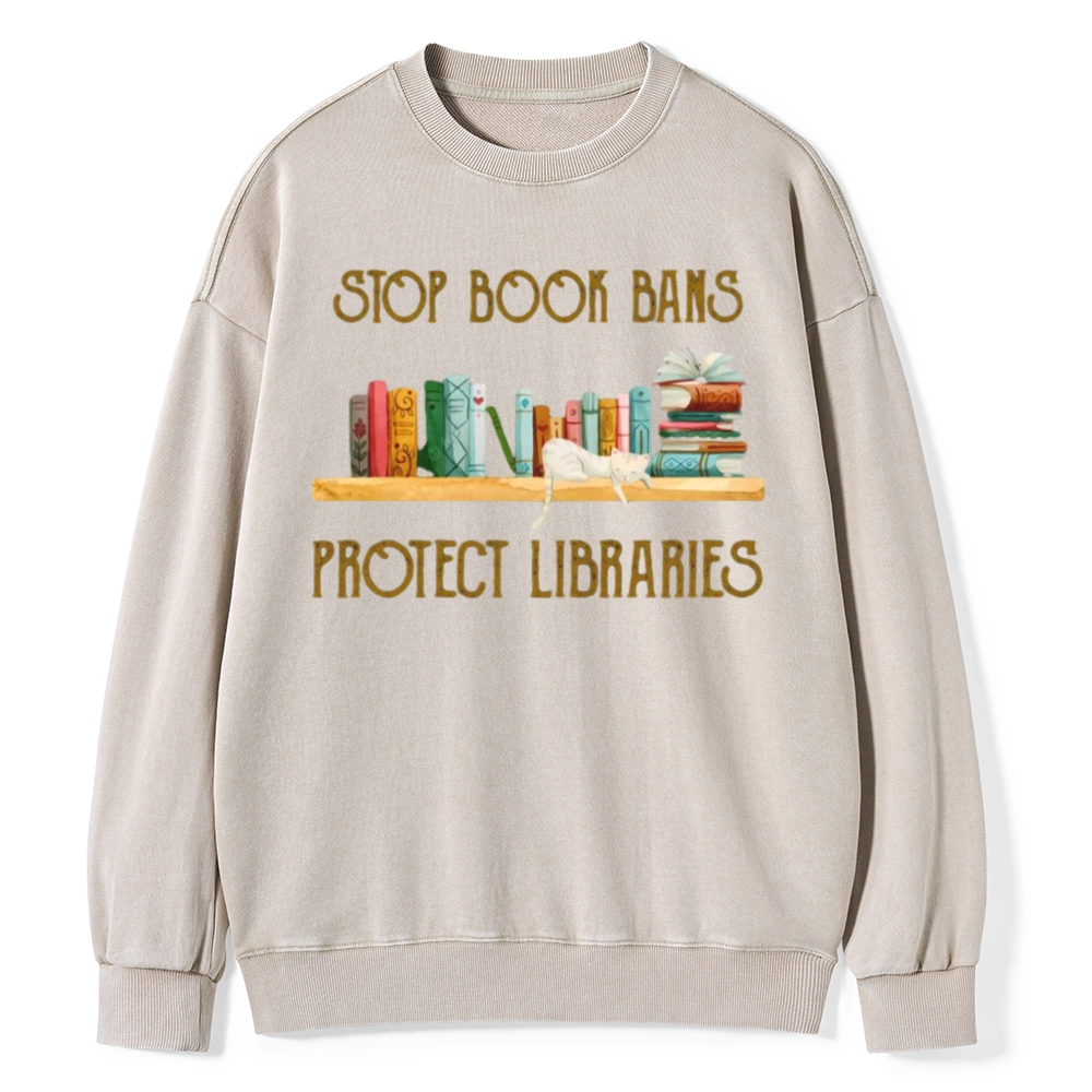 Pagewings Stop Book Bans Protect Libraries Unisex Washed Sweatshirt