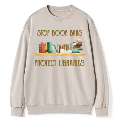 Pagewings Stop Book Bans Protect Libraries Unisex Washed Sweatshirt