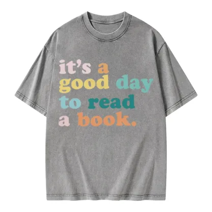 Pagewings It’s a Good Day to Read a Book Unisex Washed T-shirt