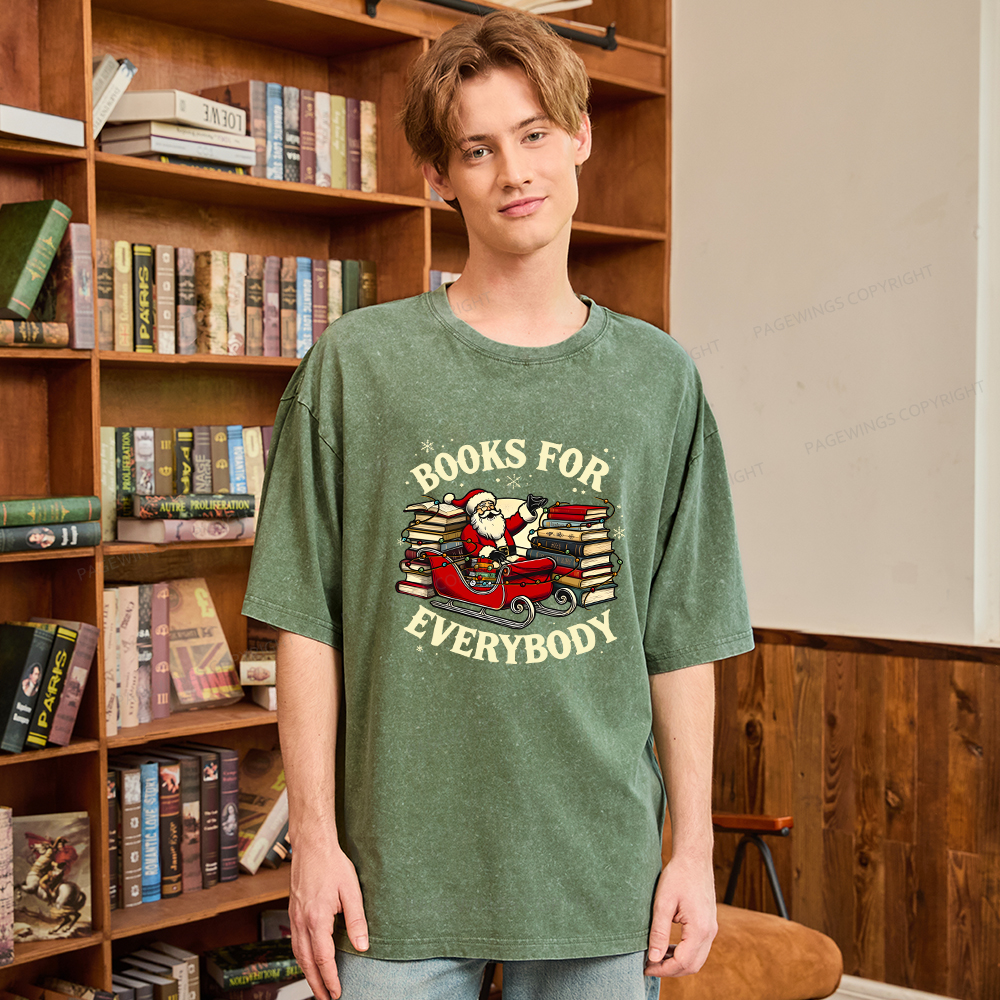 Pagewings Christmas Santa Book Lover Unisex Washed T-shirt