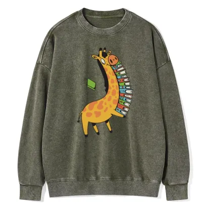Pagewings Book Giraff Unisex Washed Sweatshirt