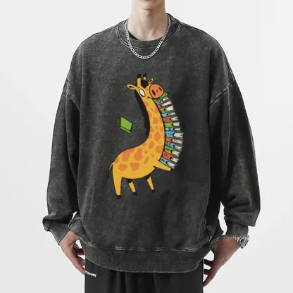 Pagewings Book Giraff Unisex Washed Sweatshirt