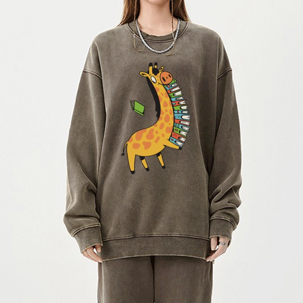 Pagewings Book Giraff Unisex Washed Sweatshirt