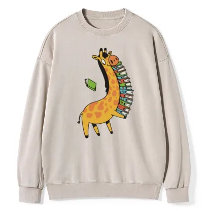 Pagewings Book Giraff Unisex Washed Sweatshirt