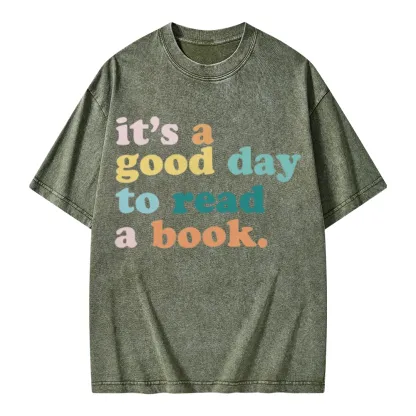 Pagewings It’s a Good Day to Read a Book Unisex Washed T-shirt